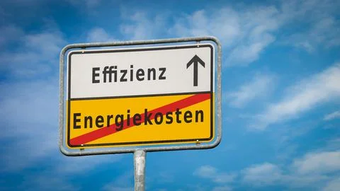 Signposts the direct way to Efficiency versus Energy Cost Stock Photos