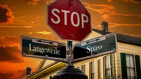 Signposts the direct way to fun versus boredom Stock Photos