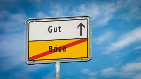 Signposts the direct way to Good versus Evil Foto stock