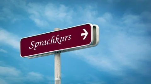 Signposts the direct way to Language course Foto stock