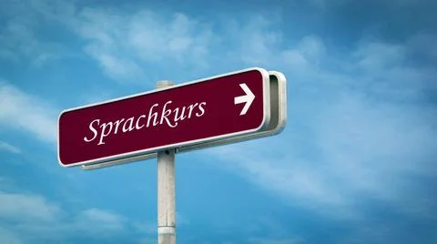 Signposts the direct way to Language course - BILDMONTAGE An image with a ... Foto stock