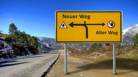 Signposts the direct way to New Path versus Old Path Stock Photos