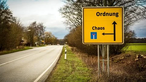 Signposts the direct way to order versus chaos Stock Photos