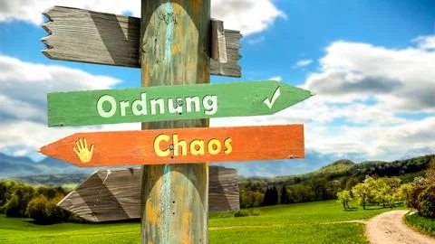 Signposts the direct way to order versus chaos Stock Photos