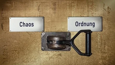 Signposts the direct way to order versus chaos Foto stock