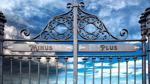 Signposts the direct way to plus versus minus Stock Photos