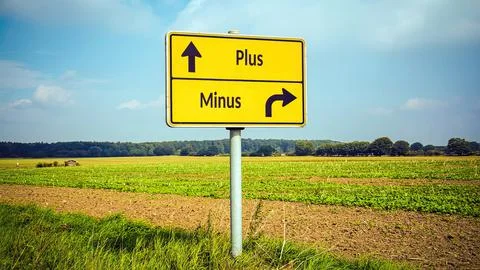 Signposts the direct way to plus versus minus Stock Photos