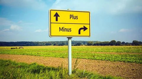 Signposts the direct way to plus versus minus - BILDMONTAGE An image with ... Stock Photos