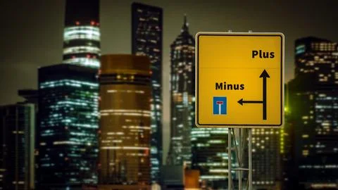 Signposts the direct way to plus versus minus Stock Photos