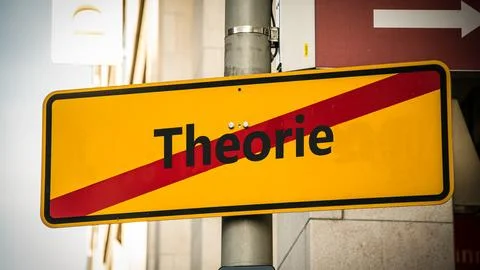 Signposts the direct way to practice versus theory Stock Photos