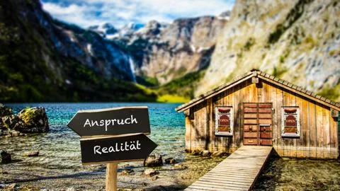 Signposts the direct way to reality versus expectation 스톡 사진