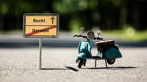 Signposts the direct way to right versus wrong Foto stock