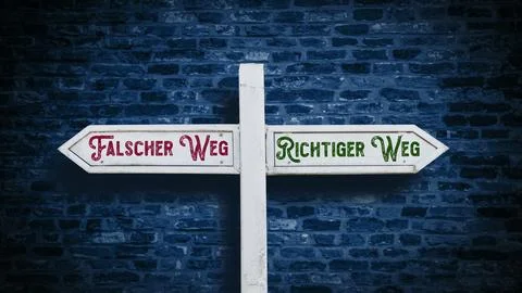 Signposts the direct way to right way versus wrong way Stock Photos