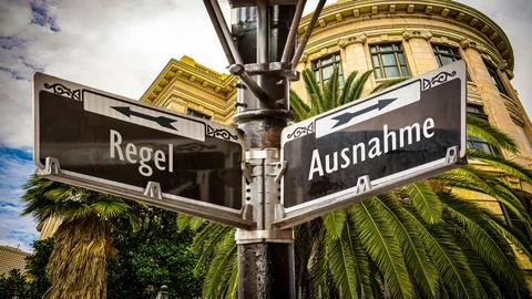 Signposts the direct way to Rule vs Exception Stock Photos