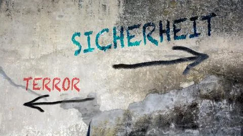 Signposts the direct way to security versus terror Stock Photos