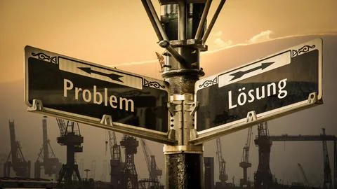 Signposts the direct way to solution versus to problem 写真素材