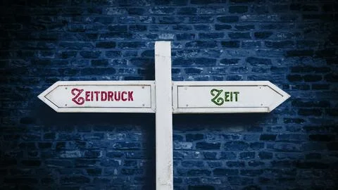 Signposts the direct way to time versus time pressure Stock Photos