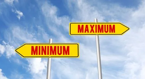 Signposts with Maximum and Minimum arrows pointing in different directions .. Stock Photos