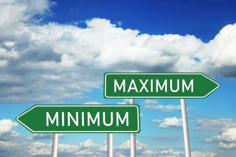 Signposts with Maximum and Minimum arrows pointing in different directions .. Foto stock