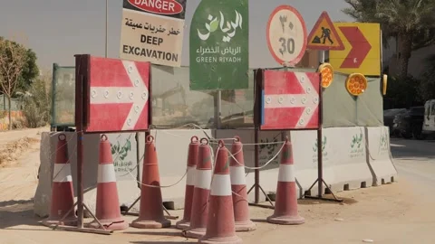 Signs and Cones Warn of Construction Stock Footage 263718174
