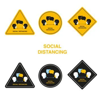 Signs of different geometric forms of social distancing. Human head in a medi Stock Illustration