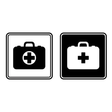 Signs First Aid Kit. Black and White Vector Icons. Emergency Medicine Sign... Illustrazione stock