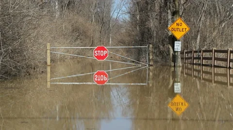 Signs in a flood Stock Footage 1106790