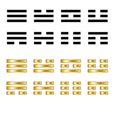 Signs for Guessing on the coins on the Book of Changes,  Yijing Symbols Stock Illustration