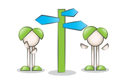 Signs indicating direction and characters. To choose between different paths. Stock Illustration
