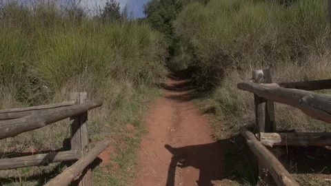 Signs maps forest path trail gimbal handheld La Mola traveling Stock Footage 320547573