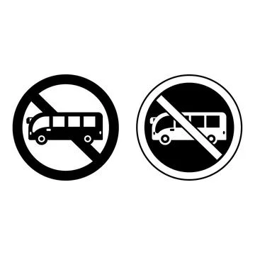 Signs No Entry for Bus. Warning Round Road Sign. Black and White Vector Icons Stock Illustration