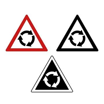 Signs Roundabout Ahead. Warning Road Signs. Red, Black, and White Vector Icon Illustrazione stock