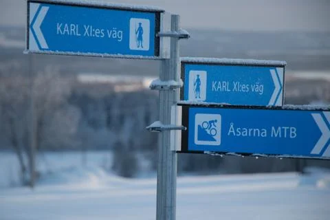 Signs in winter Stock Photos