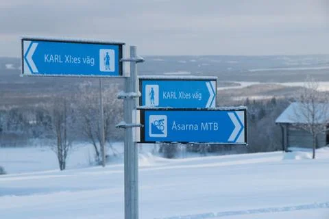 Signs in winter Stock Photos
