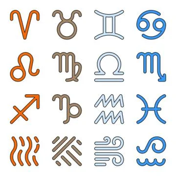 Signs zodiac elements water fire earth air icons Illustrazione stock