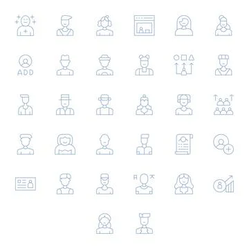 Signup Visual Pack containing 32 Thin Line Detail Enhanced Vector Icons Stock Illustration