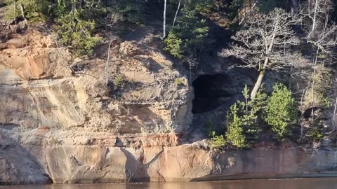 Sigulda devil's cave, river Gauja, Gauja National Park. Stock Footage 301227672