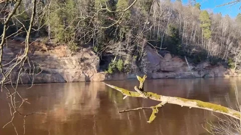 Sigulda devil's cave, river Gauja, Gauja National Park. Stock Footage 301227823