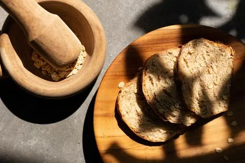 Siices of Oat Wheat Bread Stock Photos