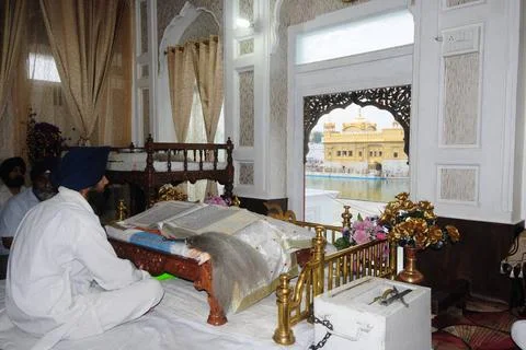 Sikh cleric reading scriptures, amritsar, punjab, india, asia Copyright: x... Foto stock