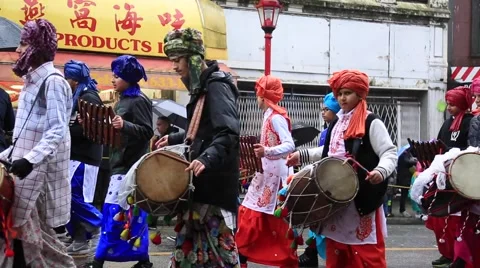Sikh drummers performing on street Stock Footage 60300256