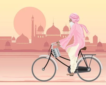 Sikh man on a bicycle Stock Illustration