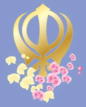 Sikh symbol with orchids Stock Illustration