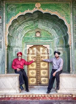 Sikhs in Jaipur city palace Stock Photos