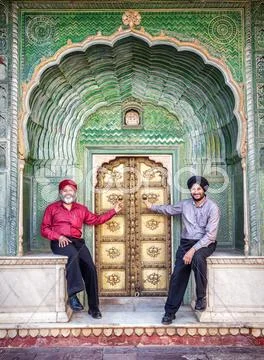 Sikhs in Jaipur city palace Stock Photos