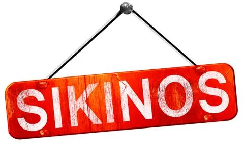 Sikinos, 3D rendering, a red hanging sign Illustrazione stock