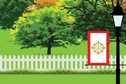 Sikkim Day Trees Lamp Vector Illustration Stock Illustration