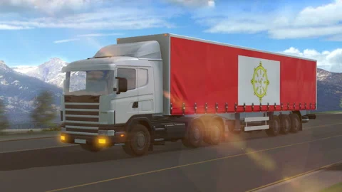 Sikkim flag shown on the side of a large truck Stock Footage 122105797
