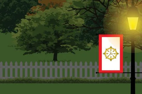 Sikkim Night Trees Lamp Vector Illustration Stock Illustration