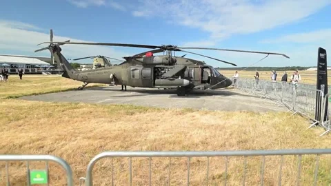 Sikrosky black hawk Helicopter display at Farn borough Airshow. Stock Footage 340326945
